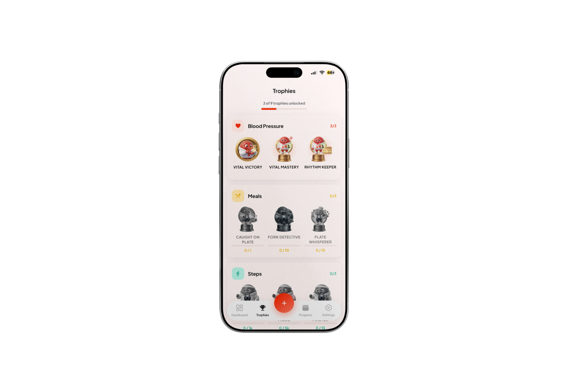 Blood Health AI trophies screen with all three blood pressure trophies unlocked