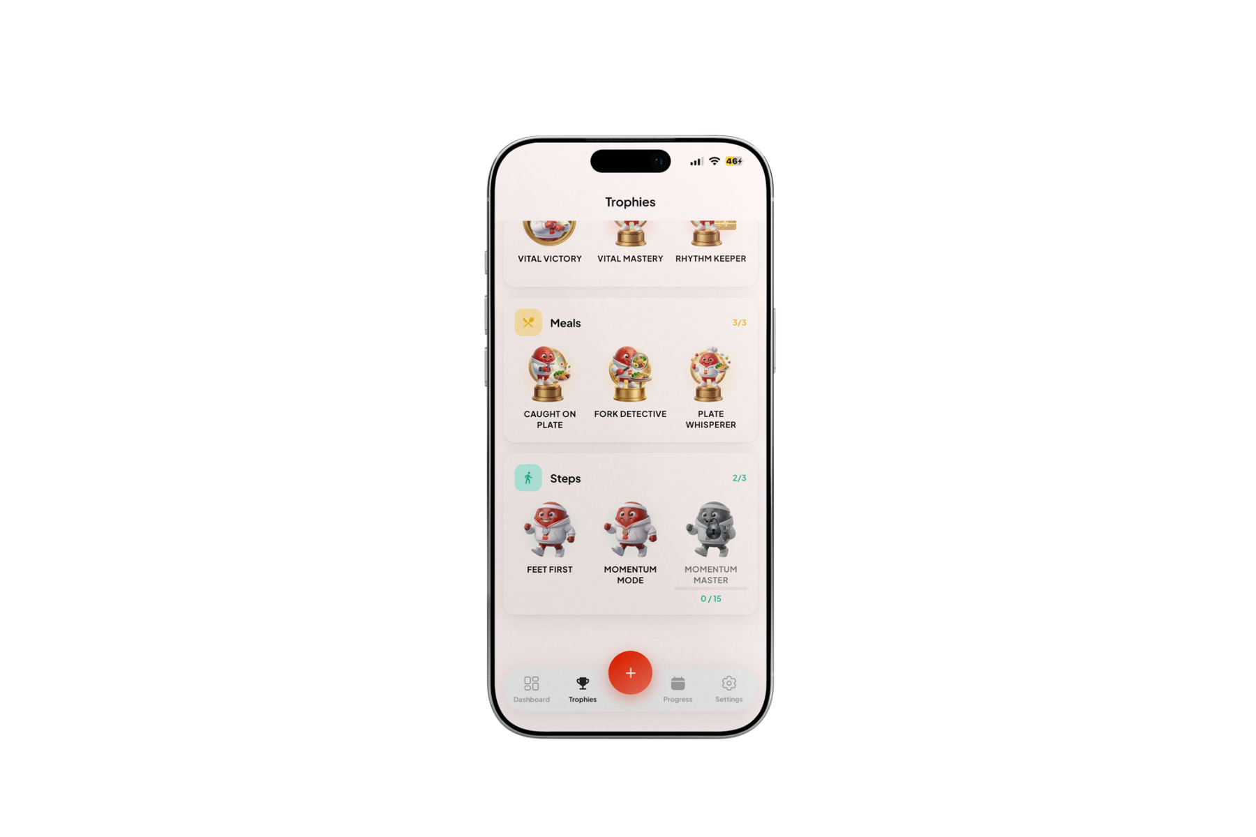 Blood Health AI trophies screen with two steps trophies unlocked